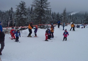 Johanna at one of her first downhill skiing lessons at Snoqualmie Pass