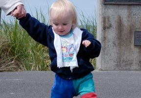 Elsa walking back to the car