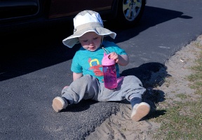 Elsa at our campsite with wearing her new hat