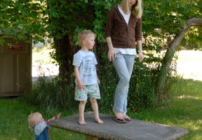 Standing on top of the one and only picnic table at Grays River, WA