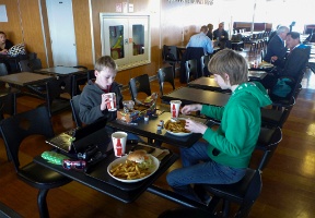 Antti and Tuomas having lunch on the ferry