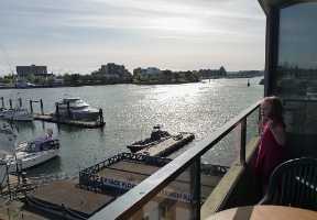 Elsa on the balcony of our hotel room